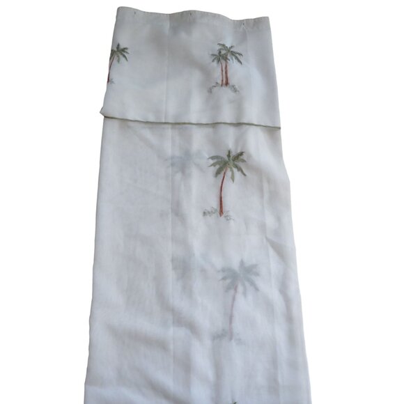 Vintage Semi Sheer Fabric Shower Curtain Valance Embroidered Tropical Palm Trees - Picture 5 of 8
